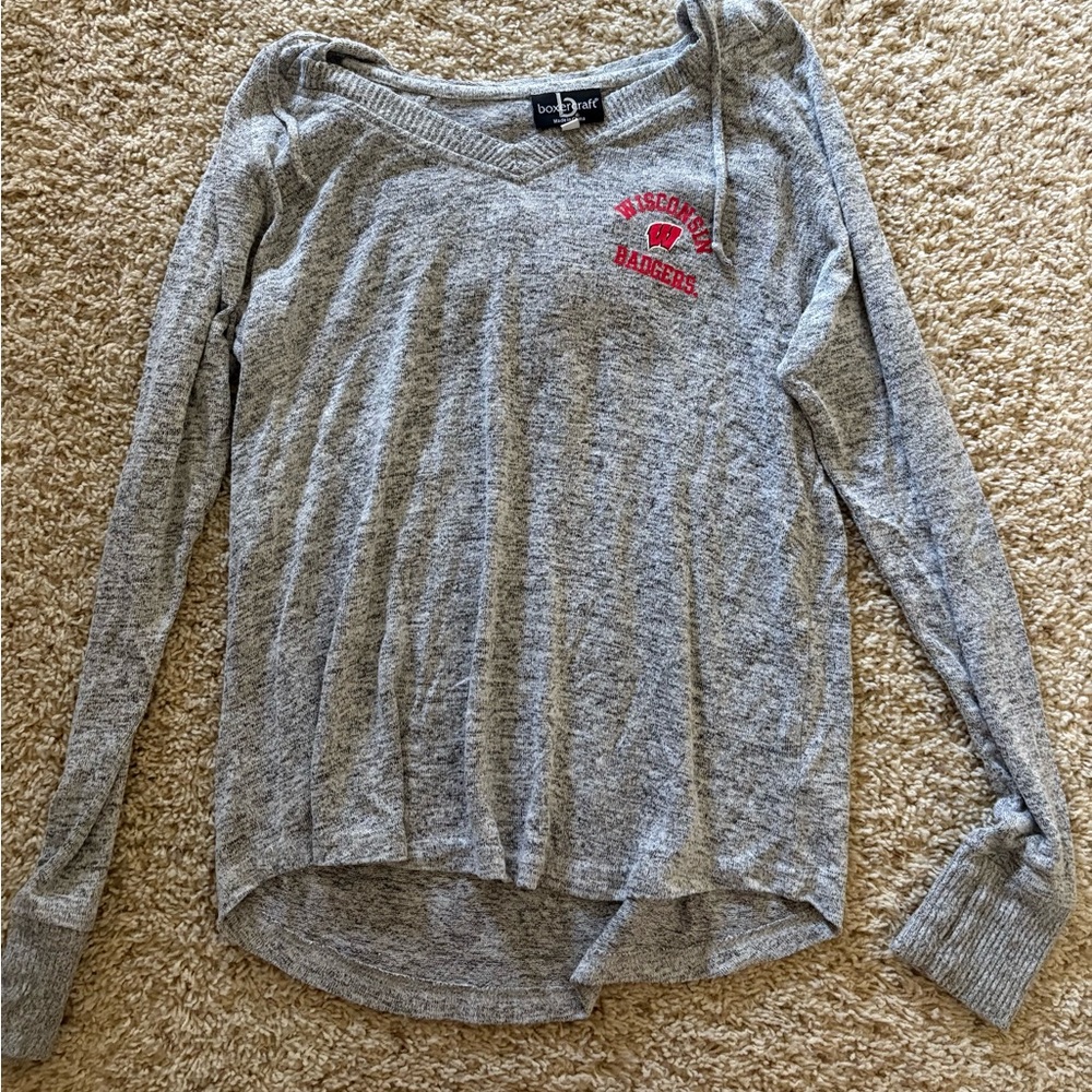 Wisconsin Gray Long Sleeve Top with Hood